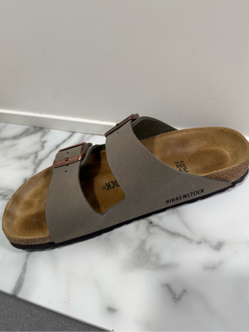 Birkenstock Two-Strap Sandals Gray with Brown Footbed - Picture 5 of 9